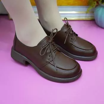 Мягкая кожаная мягкая подошва одинарные туфли в британском стиле маленькие повседневные новые модные осенние женские туфли кожаные туфли универсальные плоские туфли 35 чёрный