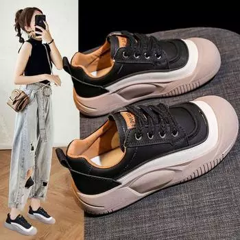 Soft leather soft-soled little white shoes women s 2025 new spring and autumn lace-up single shoes muffin and platform sports and leisure board shoes 35