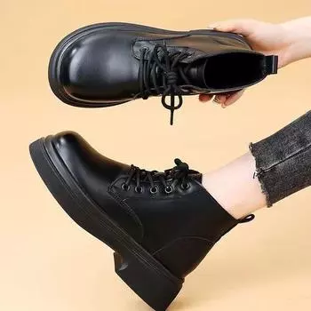 Soft leather thick-soled Martin boots women s 2024 new single boots soft-soled British style low-top fried street short cotton boots 35