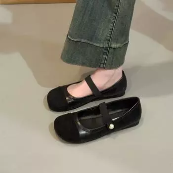 Soft leather version! Mary Jane shoes women s casual Velcro soft-soled Doudou shoes color matching round head flat-soled single shoes 35