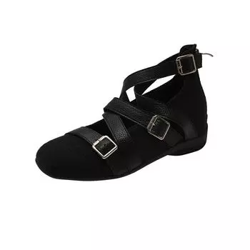 Soft leather version~ retro casual hollowed-out open-toed sandals women s summer new versatile soft-soled heightening Roman shoes 39