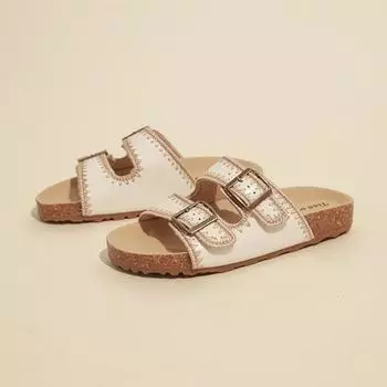 Soft leather version~ thick-bottomed Boken slippers women s summer new heightening one-word drag outer wear fashionable beach cool slippers 35