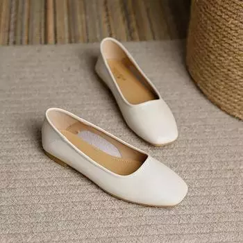 Soft leather women s flat bottom 2024 spring and autumn new shallow mouth women s single shoes comfortable soft leather soft sole mother shoes 35 хаки