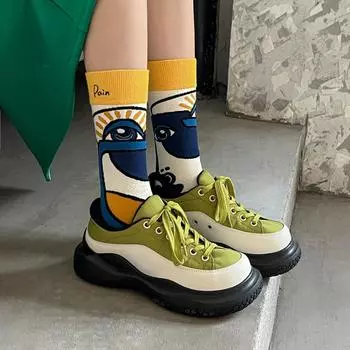 Soft Letter College Style Harajuku Hosiery Medium Tube Socks Embroidery Women Graffiti Socks коричневый/кофейный