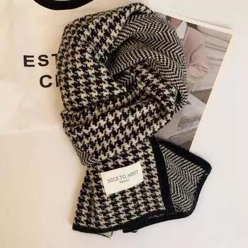 Soft Long Warm Lattice Shawl Patchwork Winter Neck Scarf Elegant Plaid Knitted Scarf Students бежевый