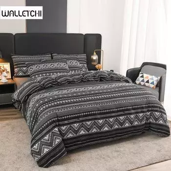 Soft Microfiber Duvet Cover Set, Boho Chic Print Pattern, Twin Full Queen King Single Double Size 3Pcs Black Comforter Cover US Twin-173x229
