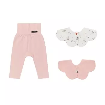 Soft Modal High Waist Leggings 1P Bib 2P Peach Red 18M [Konny] + E-set(Peach Pink, Pink, Flower)