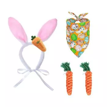 Soft Pet Bunny Ears Headband Cute Pet Drool Towel Easter Egg Puppy Scarves Happy Easter Party 4pcs