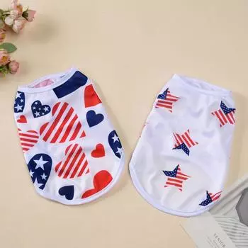Soft Pet Clothes Summer Vest For Small Dogs Cats Cozy Breathable Puppy T-shirt Apparel Print Chihuahua Independence Day Costume XS