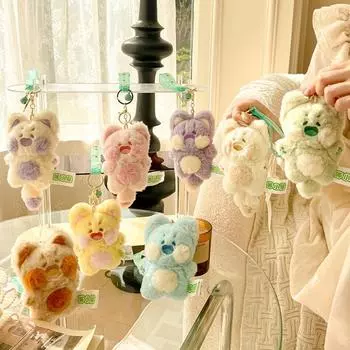 Soft Plush Animal Pendant Funny Cartoon Doll Keychain Creative Cute Cat Key Ring Girls Style6