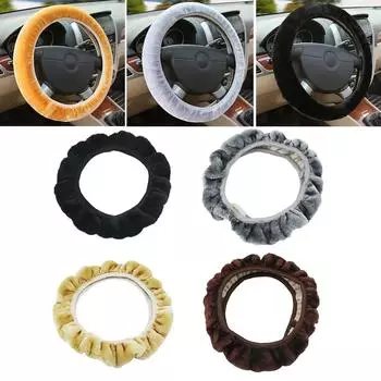 Soft Plush Car Steering Wheel Cover Universal 35-40cm Winter Warm Auto Steering Cover Soft Plush For Car Interior Accessories чёрный