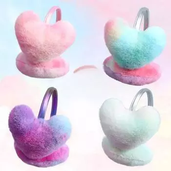 Мягкие плюшевые утеплители для ушей в форме сердца, зимние теплые наушники для женщин, градиентный цвет, защита от холода на открытом воздухе, чехол для ушей