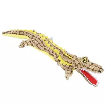 Soft Plush Pet Crocodilian Shape Sounding Teeth Cleaning Protection Chewing Biting Interactive коричневый