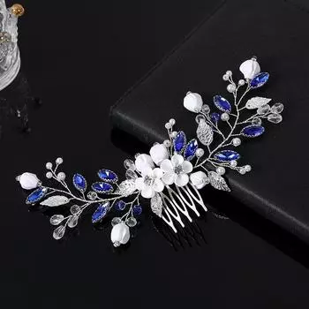 Soft pottery, blue hair comb silver leaf hair comb insert comb side comb wedding dress bridal headdress серебряный