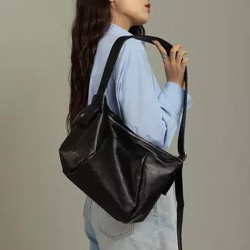 Мягкая женская сумка из искусственной кожи в корейском стиле, простая большая вместимость, сумки через плечо, новые однотонные дикие сумки (30cm<Max Length<50cm)