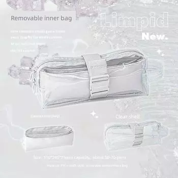 Soft Set Pencil Case Transparent Large Capacity Stationery Box Junior High School Female Students Minimalist Good-looking Bar Cartoon Backpack limpid