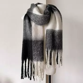 Мягкая шаль женская клетчатый шарф осень зима кашемировый шарф утолщенная теплая шаль классические кисточки пушистый шарф буфанда новый