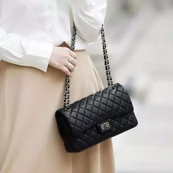 Мягкая женская сумка из овчины, модная женская сумка через плечо с цепочкой, сумка-мессенджер 25*6.5*14cm чёрный