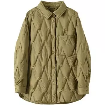 Soft shirt collar down jacket women s short autumn and winter new single-breasted white duck down rhombus warm jacket tide M