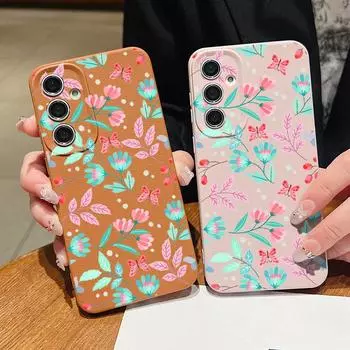 Soft Silicone Green Flower Shell for Samsung S24 S22 Ultra Plus S23 S21 S20 Fe A55 A54 A53 A52 A35 A34 A15 A16 Solid Color Shockproof Back Cover Samsung S24 FE чёрный