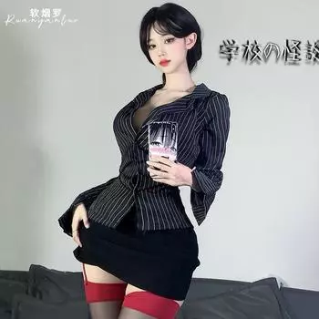 Мягкий дым Ло фун униформа королевская сестра милф костюм сексуальная полосатая куртка талия тонкая рубашка кос секретарь qny One size