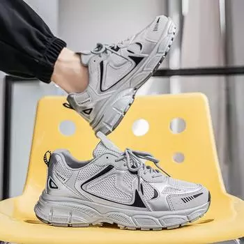Soft sole new breathable mesh men s shoes spring and autumn dad shoes platform sole student sports leisure fashion versatile trendy shoes 39 серый