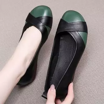 Soft sole non-slip and wear-resistant beef tendon sole women s shoes are not tired to walk, soft leather large size one pedal small leather shoes wome 35 чёрный