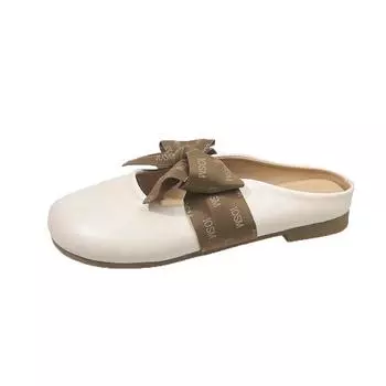 Soft sole outer wear bag head half drag 2025 spring and summer new shoes casual flat women s shoes bow comfortable slippers 35