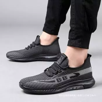 Soft sole soft surface lightweight 2025 spring and summer trend breathable sports running casual shoes men s versatile mesh fly-woven shoes 38