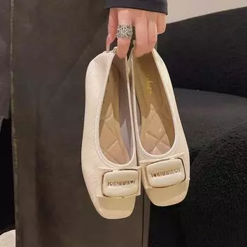 Soft sole women s shoes flat bottom square head soft leather single shoes women s new evening fairy square buckle 2025 versatile summer wind gentle 35 чёрный