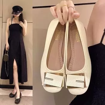 Soft-soled comfortable low-heeled women s shoes 2025 spring new one-pedal shallow-mouth flat-soled gentle single shoes, not tired mother shoes 35 чёрный