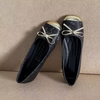 Soft-soled grandma shoes small fragrant bow shallow mouth single shoes women s 2025 summer flat-soled ballet egg roll shoes 35 чёрный