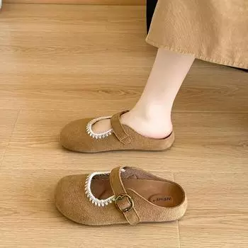 Soft-soled lace lace bag head slippers women s outerwear half-tow spring retro Boken ugly and cute versatile trendy shoes 35