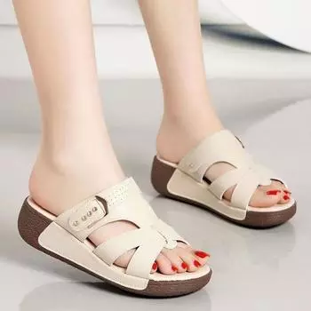 Soft-soled non-slip thick-soled wedge heel sandals women wear fashionable casual and versatile simple beach shoes in summer 35