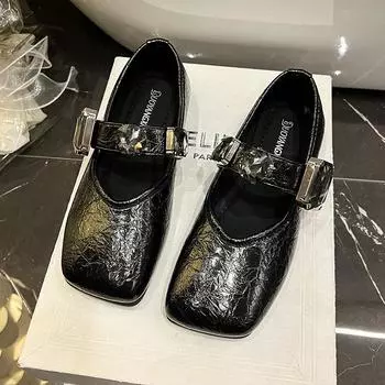 Soft-soled rhinestone small leather shoes summer new outer wear flat-soled shallow mouth with skirt single shoes women 35
