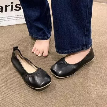 Soft-soled shallow-mouth flat-soled Doudou shoes, fairy fairy style 2025 spring new ballet shoes, square head and one pedal single shoes 35 хаки