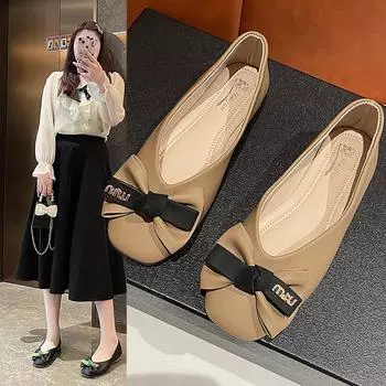 Soft-soled single shoes women s spring and autumn 2024 new versatile square head flat-soled women s shoes small fragrant wind shallow mouth women s si 35 хаки