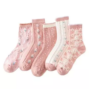 Soft Thick Cute Frilly Ruffle Flower Middle Tube Women Socks Cotton Hosiery Korean Style Socks D