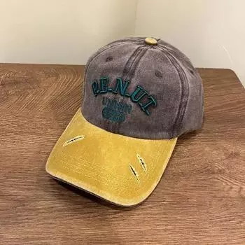 Soft top washed letter three-dimensional embroidery men s color matching baseball cap tide outdoor curved brim sunshade women s cap M56-58cm тёмно-синий