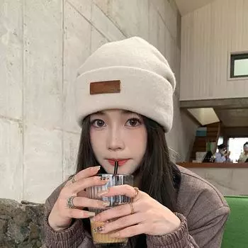 Soft waxy wool knitted hat Children s winter big head circumference wool hat Men s ear protection warm hat Stacking hat Elastic (54-60cm) бежевый