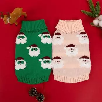 Soft Wool Sweaters for Small Medium Dogs Pink Santa Claus Leisure Christmas Pet Clothing Breathable Stand Collar Cat Overalls S