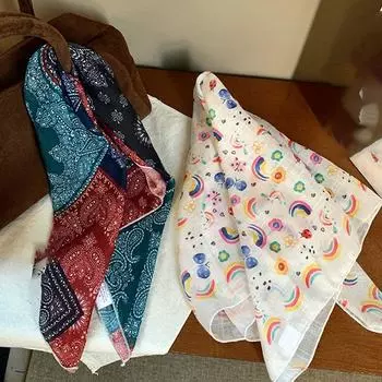 Soft Wrap Triangle Headscarf Headband Hair Ribbon Scarf Cute Printing Hair Scarf Beach style2