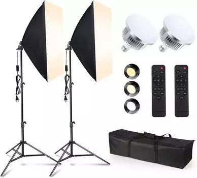 Софтбокс Новейшее освещение для фотосъемки Свет для фотосъемки 2 светодиодные лампы 85 Вт Софтбокс для фотосъемки 50x70 см Комплект освещения Пульт дистанционного управления 3 цветных режима освещения