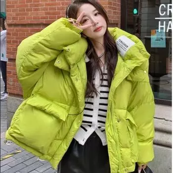 Согрейтесь с новым модным зеленым зимним пальто с капюшоном S чёрный