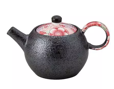 Sohogama Pottery Mini Pot Blue Pot, Beni-Yuzen (with strainer), Black, 270ml, 483-07-083,