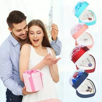 Сохраненная шкатулка для украшений в виде колец Подарочная коробка в форме сердца для колец Органайзер для ожерелий Сохраненная шкатулка для украшений в виде роз розовый