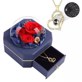 Сохранившаяся настоящая роза в подарок с ожерельем «Я люблю тебя». Вечные цветы. Романтический подарок для женщин, мам, жен на Рождество, день рождения, годовщину, День матери. темно-синий