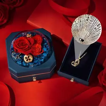 Сохранившаяся настоящая роза в подарок с ожерельем «Я люблю тебя». Вечные цветы. Романтический подарок для женщин, мам, жен на Рождество, день рождения, годовщину матери. темно-синий