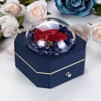 Сохранившаяся настоящая роза в подарок с ожерельем «Я люблю тебя». Вечные цветы. Романтический подарок для женщин, мам, жен на Рождество, день рождения, годовщину, День матери. темно-синий