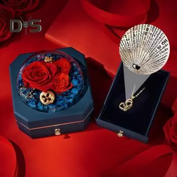 Сохранившаяся настоящая роза в подарок с ожерельем «Я люблю тебя». Вечные цветы. Романтический подарок для женщин, мам, жен на Рождество, день рождения, годовщину, День матери. темно-синий